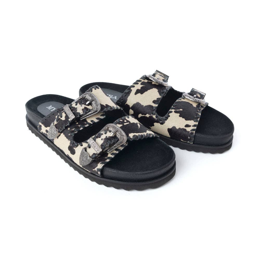 Coyote Crest Cowhide Sandals in Vanilla White