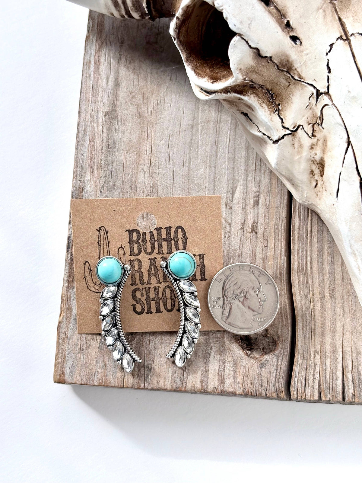 Western Style Turquoise Stone Rhinestone Statement Earrings