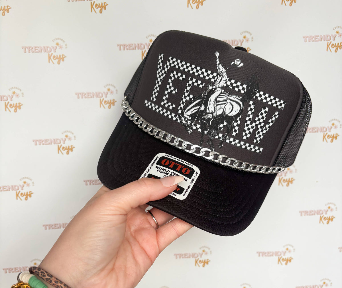 Checkered Yeehaw Graphic Trucker Hat