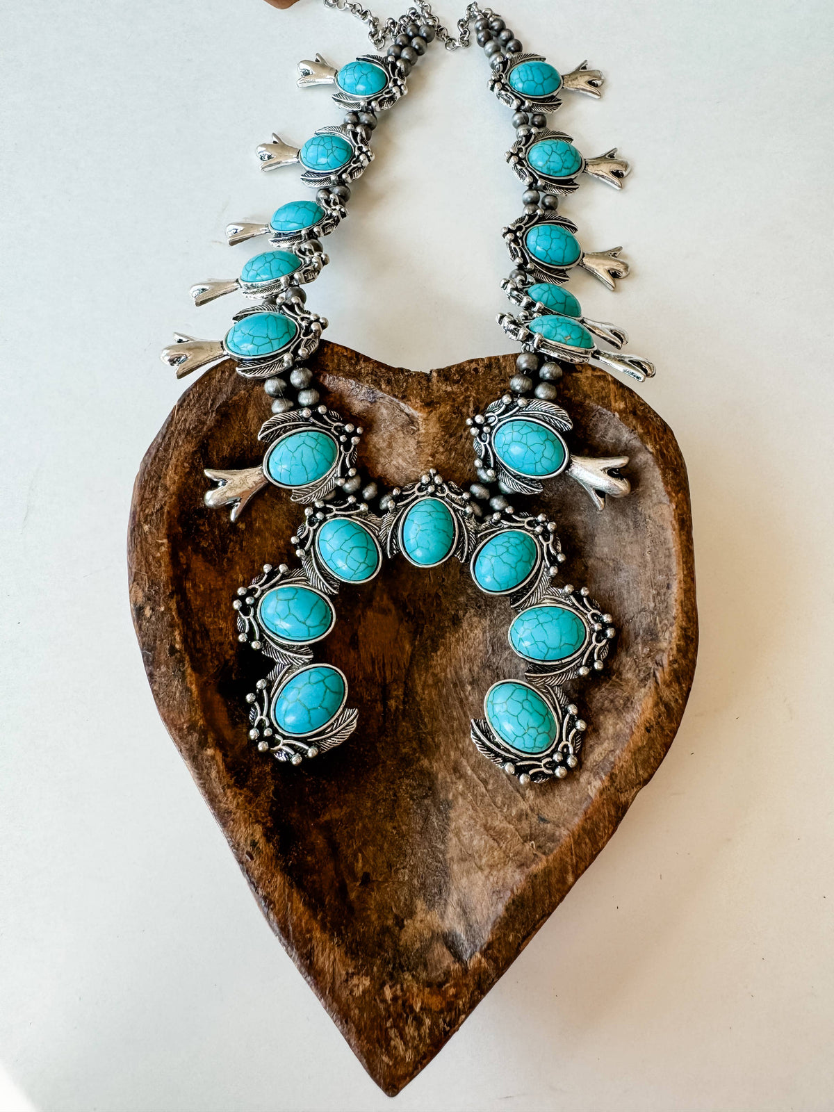 Western Navajo Style Squash Blossom Stone Necklace