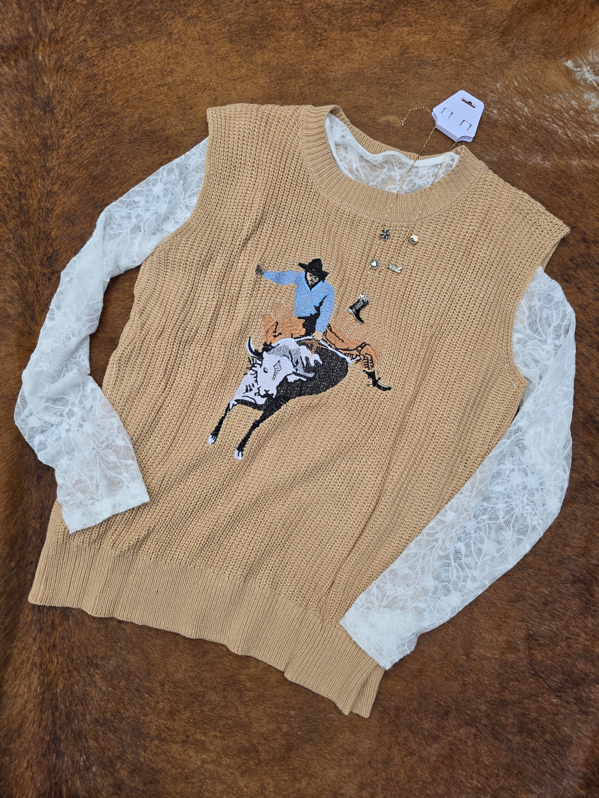 Fashion Western Cowboy Embroidery Sleeveless Sweater