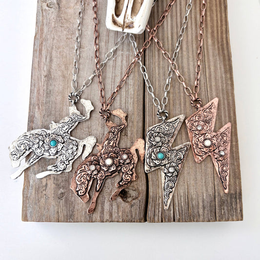 Western Style Rodeo, Lightning Turquoise Pendant Necklace