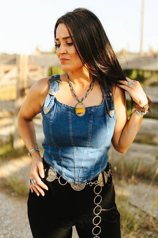 Dark Wash Corset Top W Buckle Strap