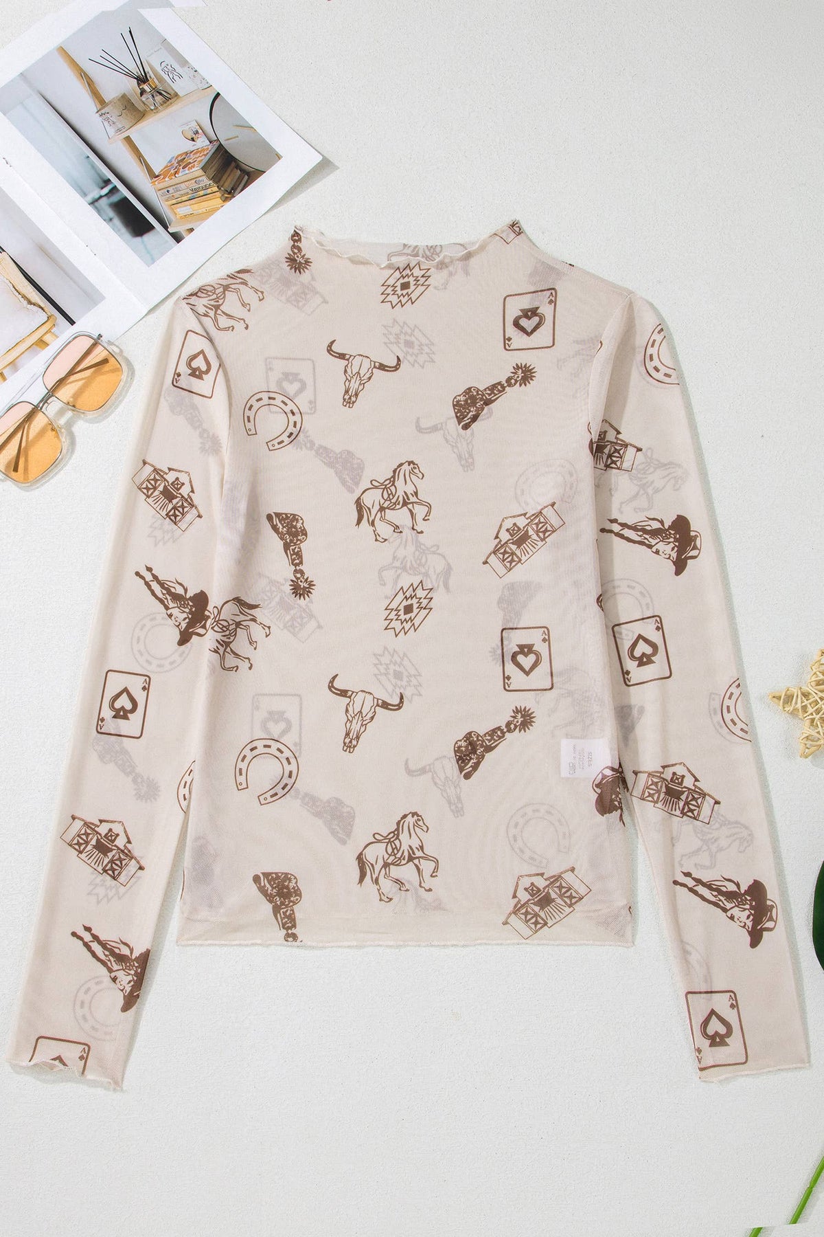 F/W 2026 Western Mesh Long Sleeve Mock Neck Top