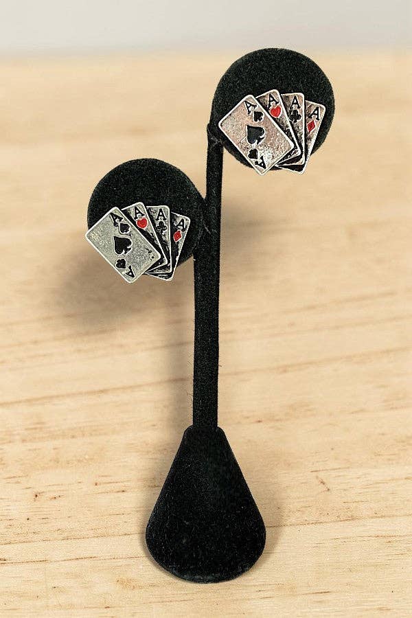 FOUR OF ACES PLAYING CARDS STUD EARRING