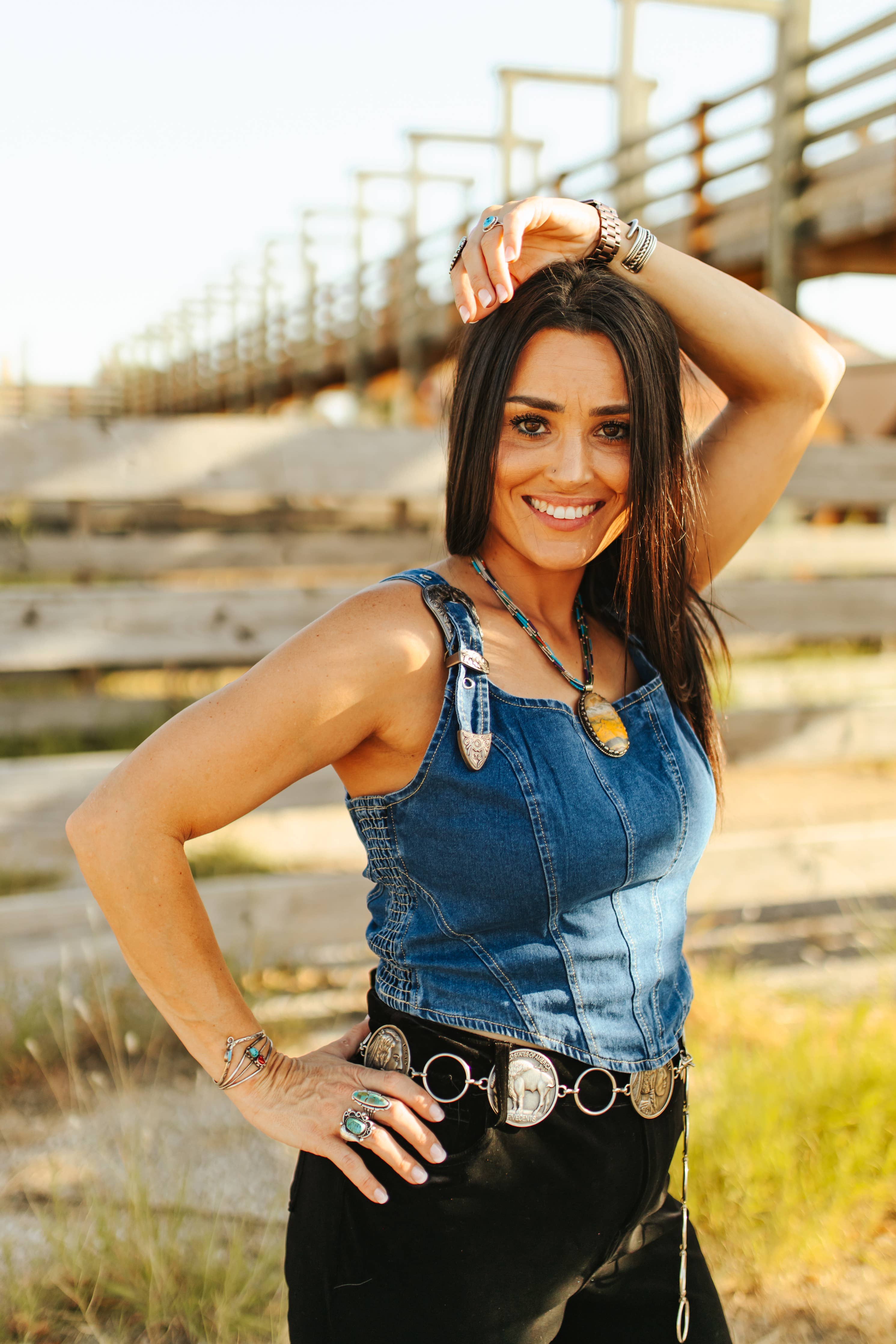 Dark Wash Corset Top W Buckle Strap