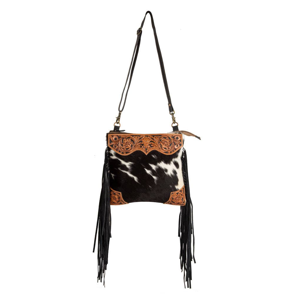 Myra Tumbleweed Trail Fringed Hand-Tooled Bag
