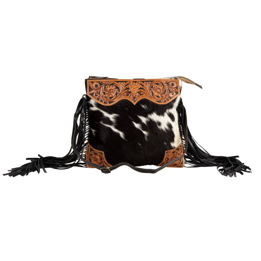 Myra Tumbleweed Trail Fringed Hand-Tooled Bag