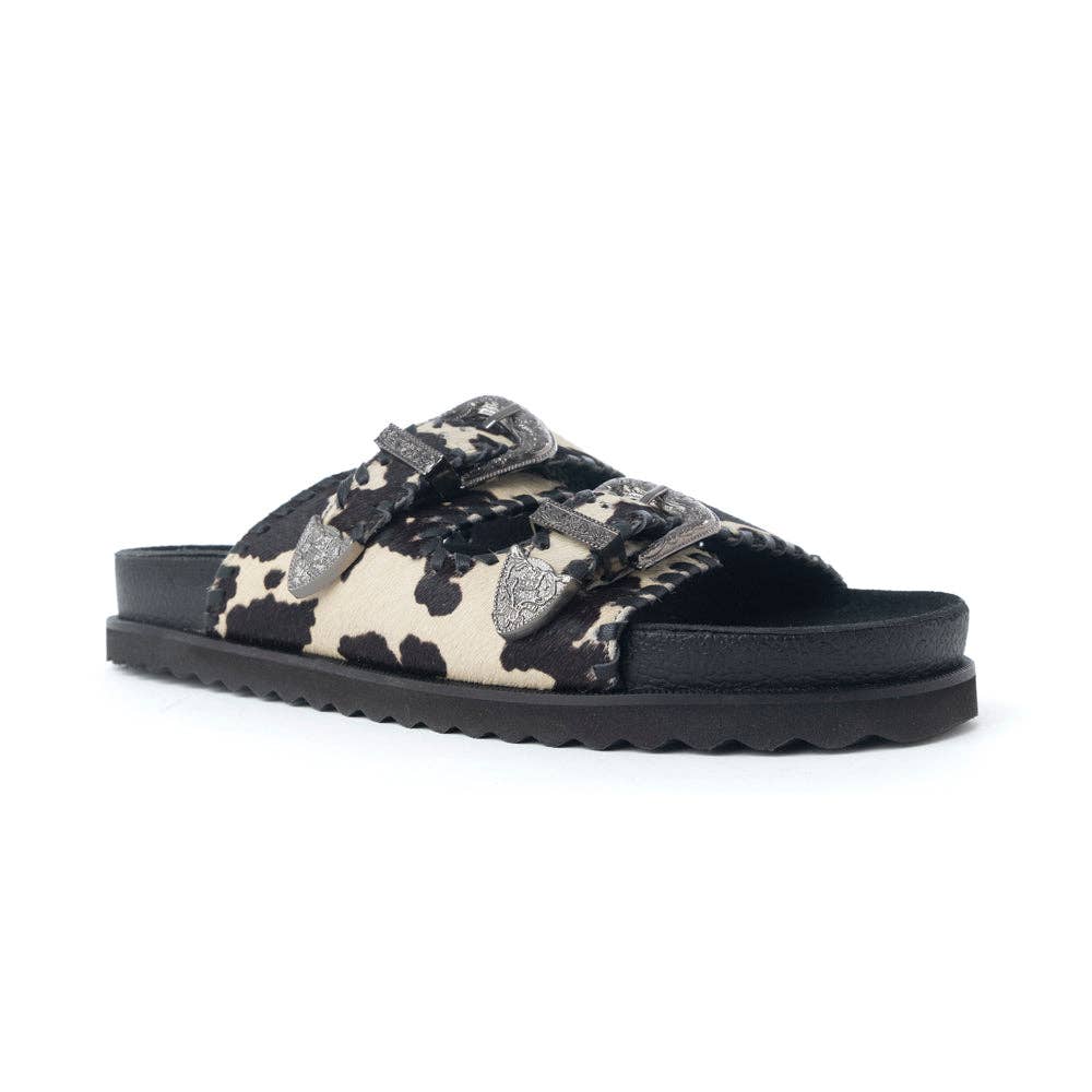 Coyote Crest Cowhide Sandals in Vanilla White