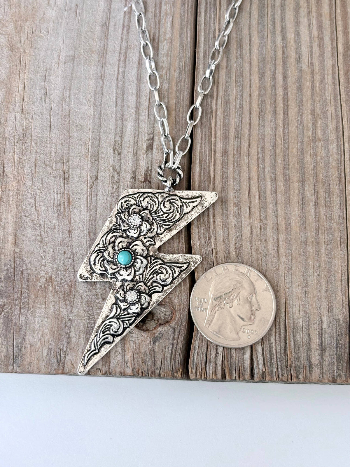 Western Style Rodeo, Lightning Turquoise Pendant Necklace