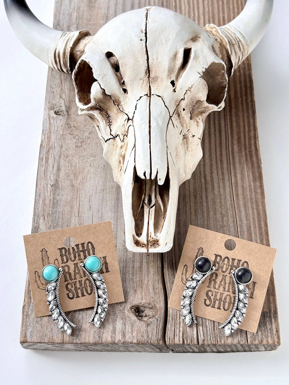 Western Style Turquoise Stone Rhinestone Statement Earrings