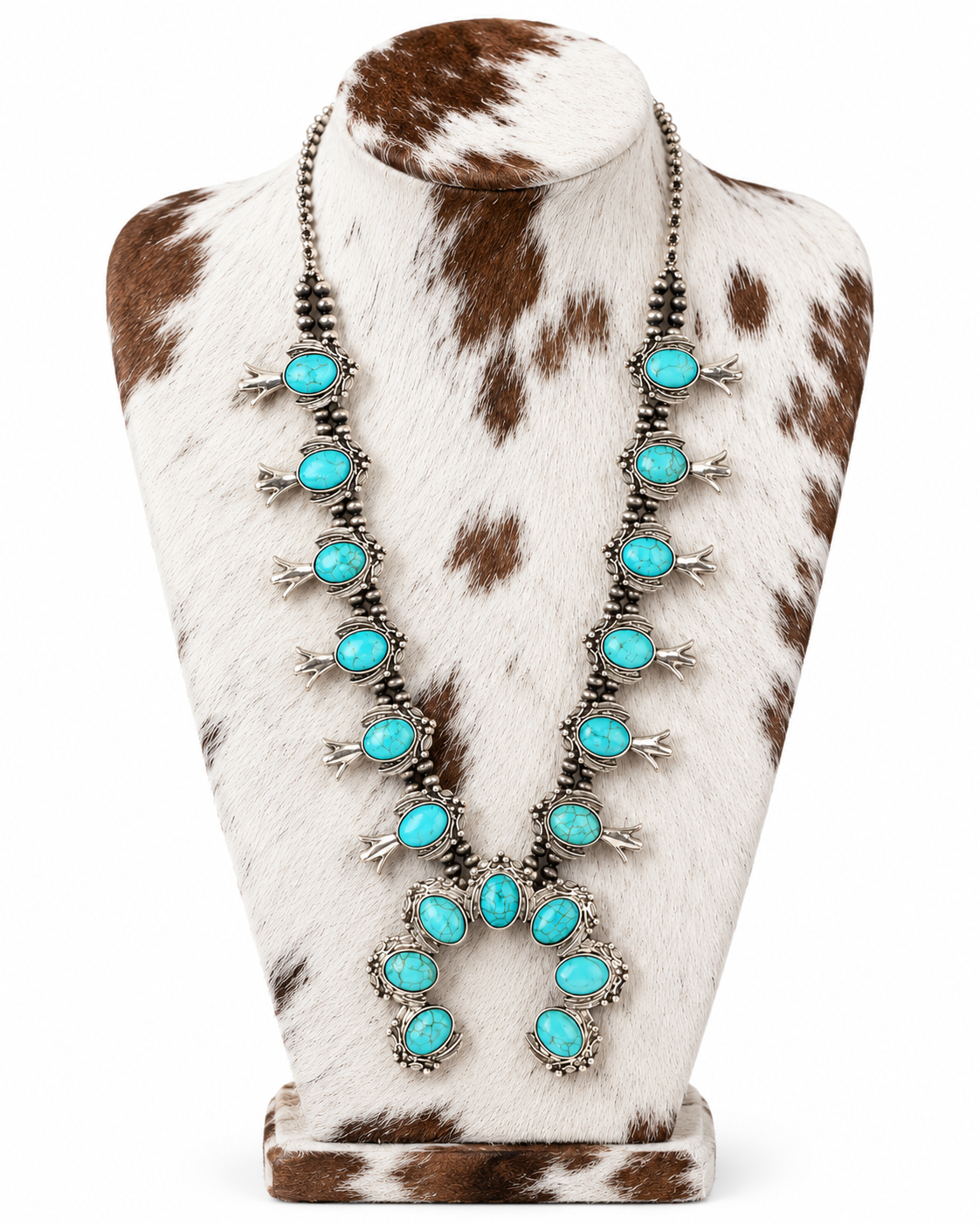 Western Navajo Style Squash Blossom Stone Necklace