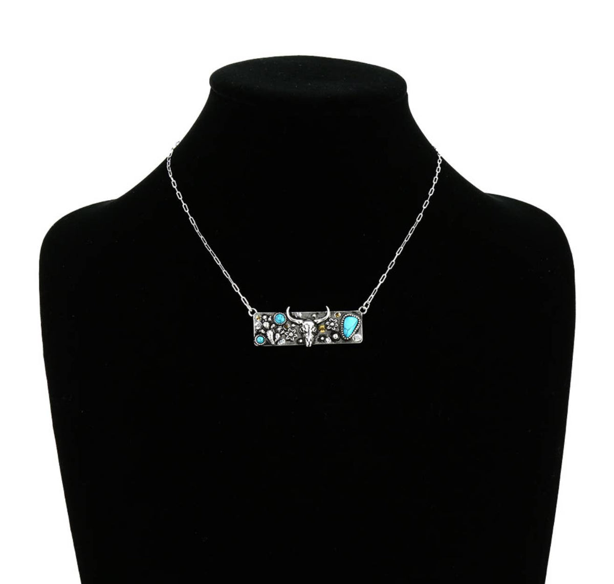 Western Stone Bar Necklace - Steer | Horses