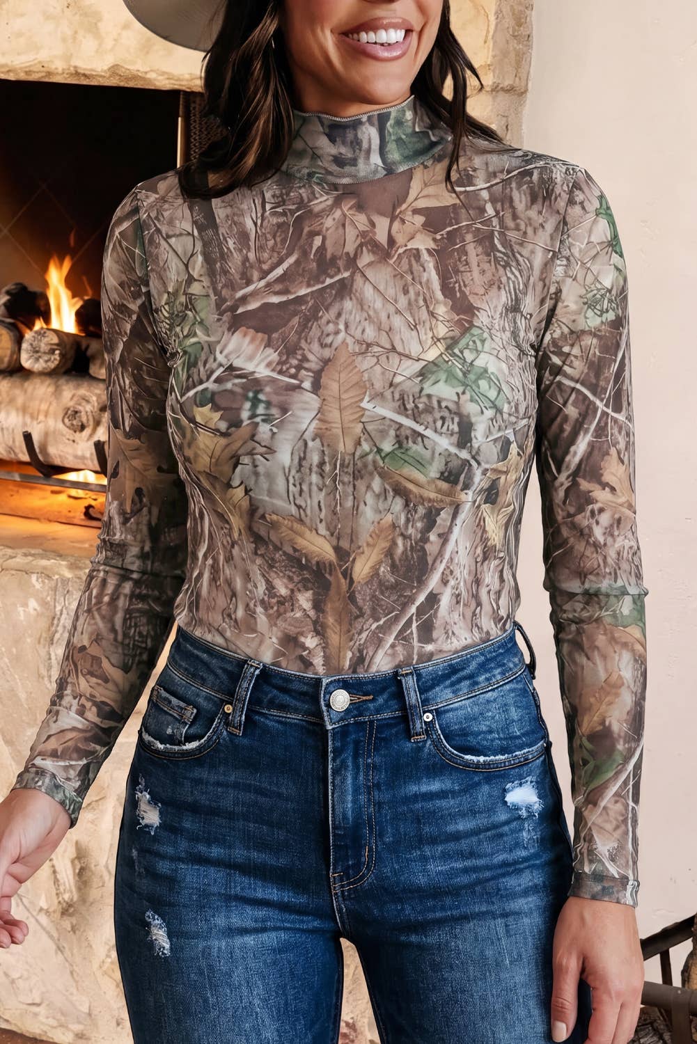 F/W 2026 Western Mesh Long Sleeve Mock Neck Top