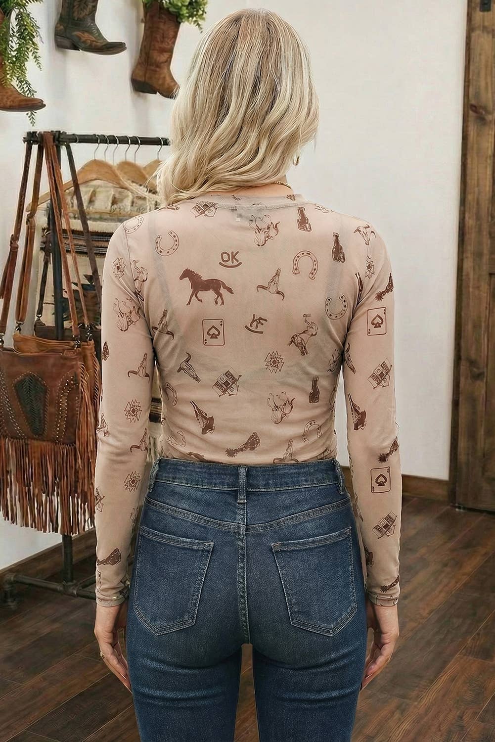 F/W 2026 Western Mesh Long Sleeve Mock Neck Top