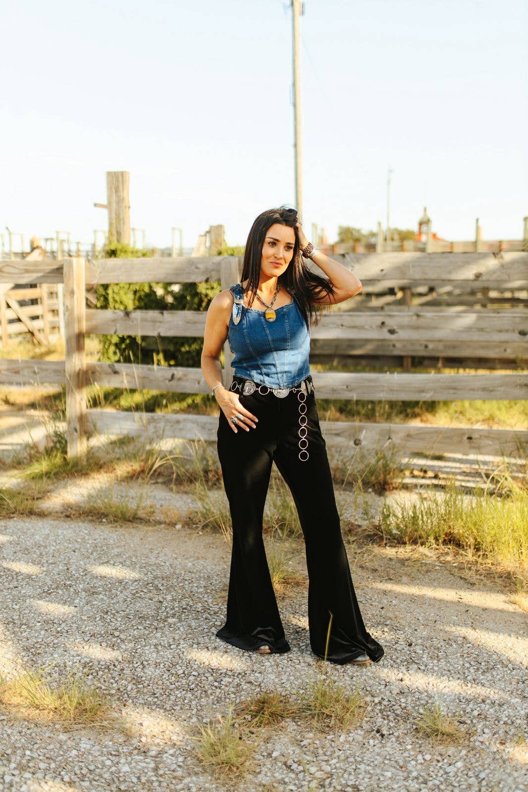 Dark Wash Corset Top W Buckle Strap