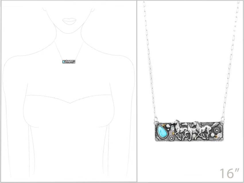 Western Stone Bar Necklace - Steer | Horses