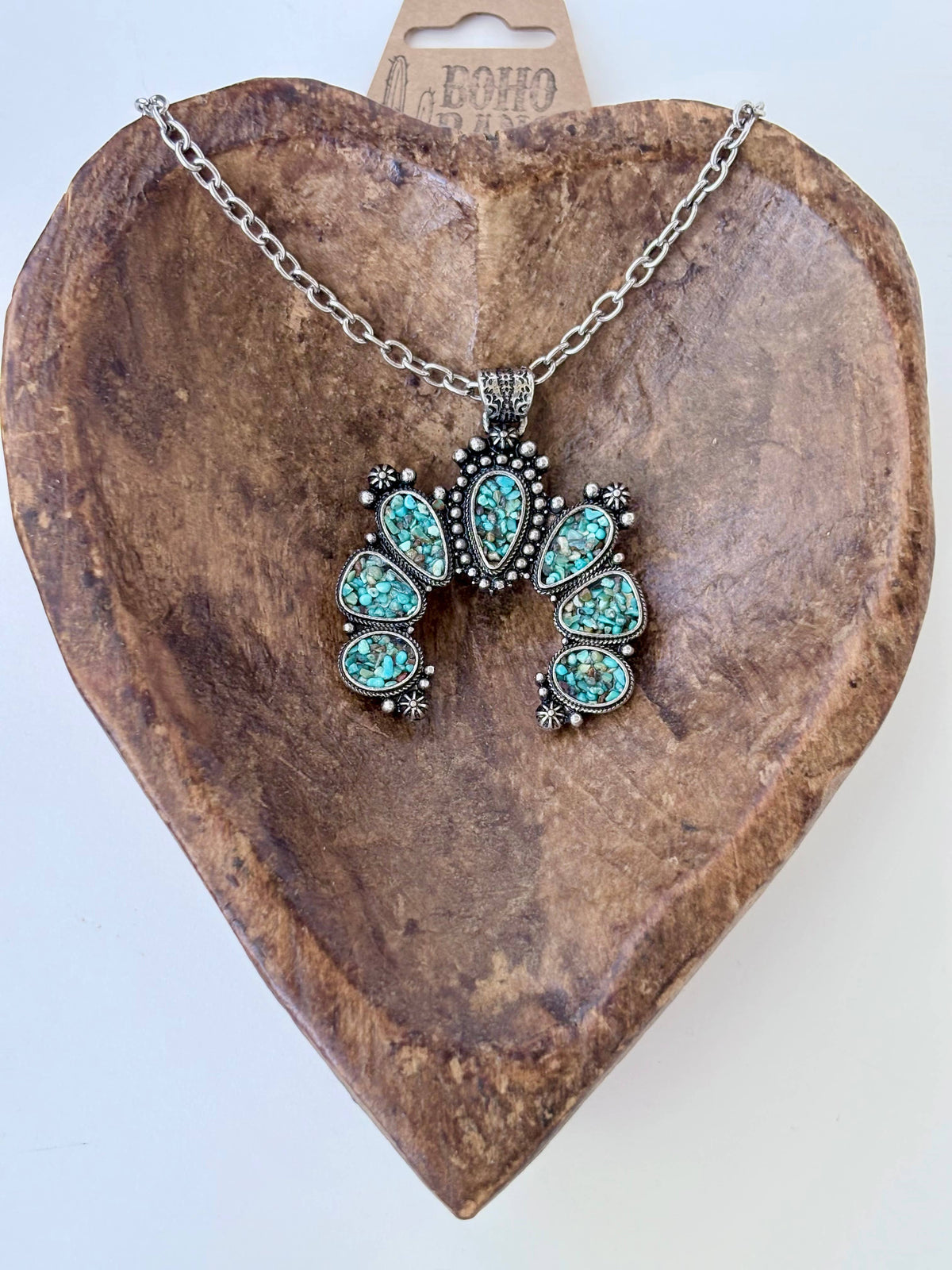 Western Style Druzy Turquoise Stone Pendant Necklace