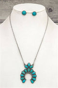 SQUASH BLOSSOM GEMSTONE PENDANT NECKLACE AND ROUND GEM STUD EARRING SET