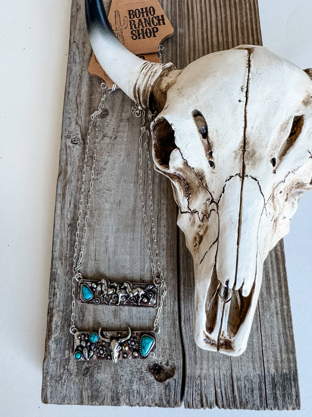 Western Stone Bar Necklace - Steer | Horses