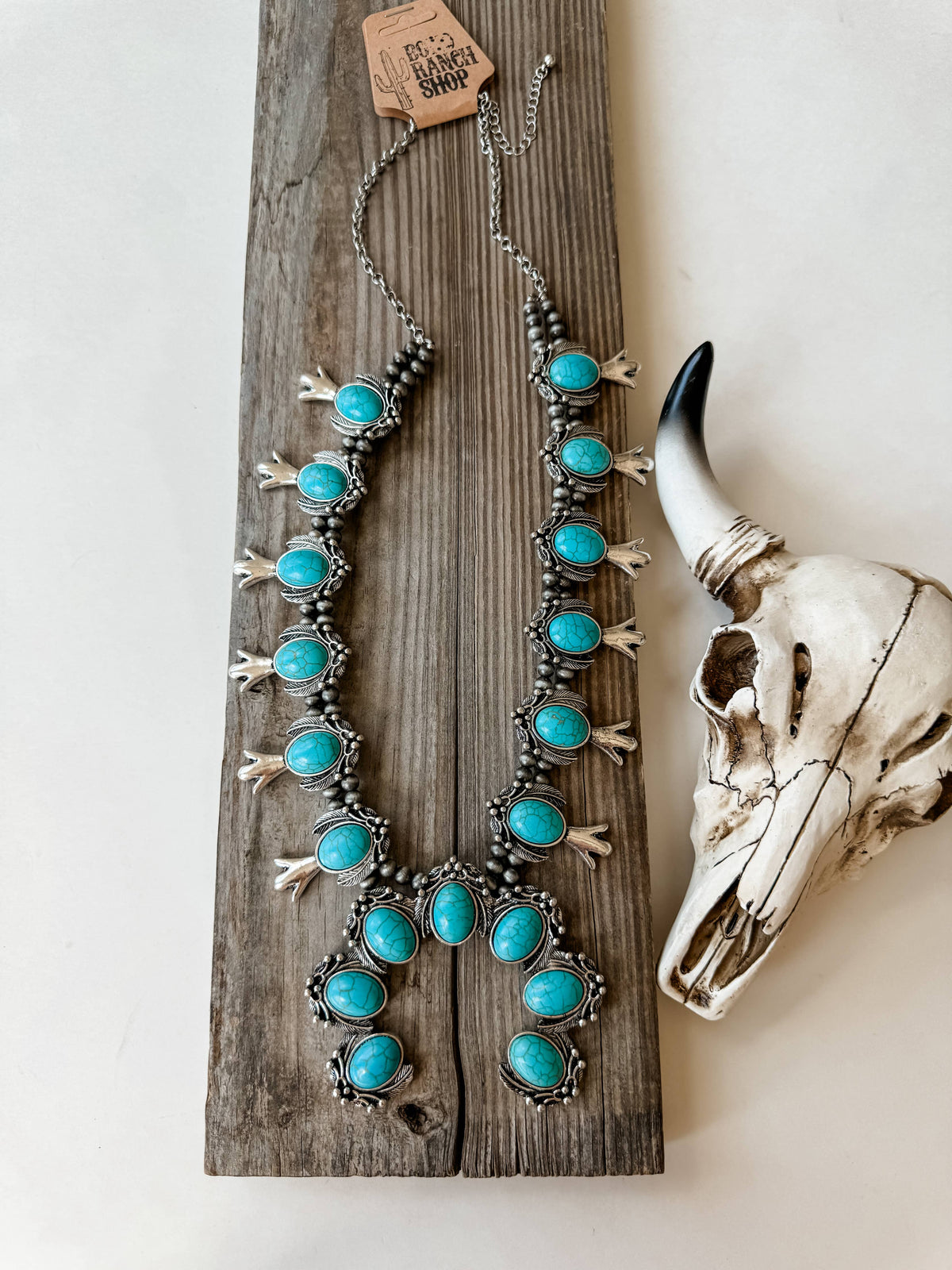 Western Navajo Style Squash Blossom Stone Necklace
