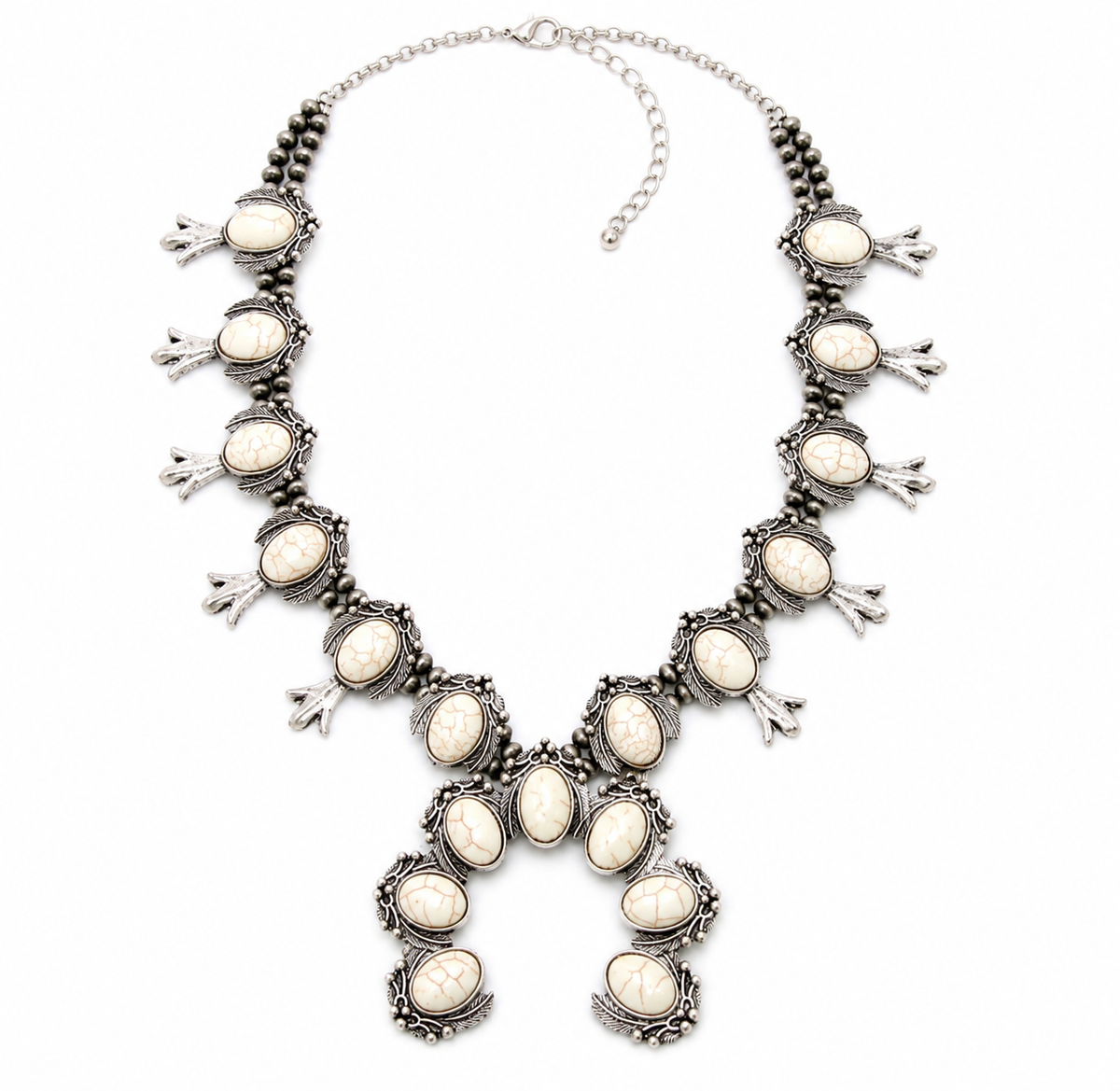 Western Navajo Style Squash Blossom Stone Necklace