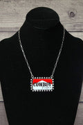 BUBBLE FRAMED VINTAGE LOOK COWBOY KILLER RECTANGULAR PENDANT NECKLACE