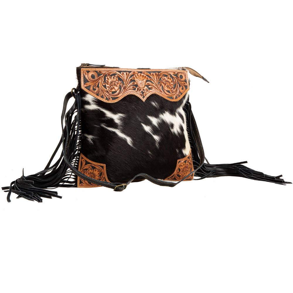 Myra Tumbleweed Trail Fringed Hand-Tooled Bag