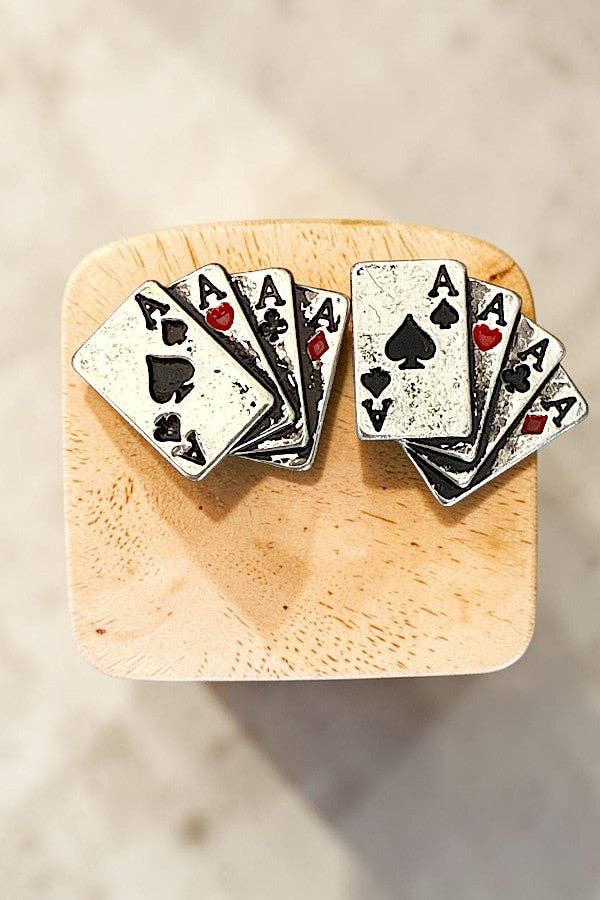 FOUR OF ACES PLAYING CARDS STUD EARRING