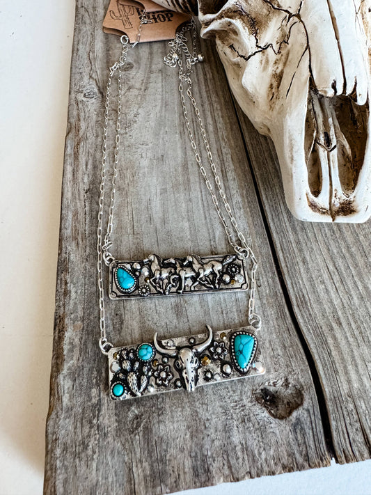 Western Stone Bar Necklace - Steer | Horses
