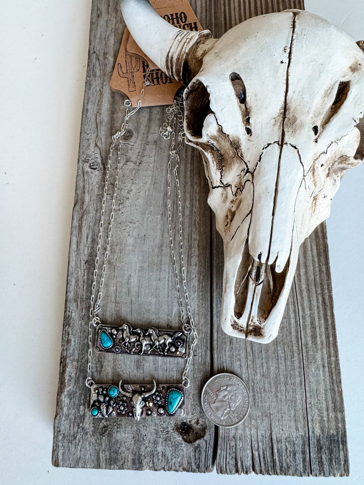 Western Stone Bar Necklace - Steer | Horses