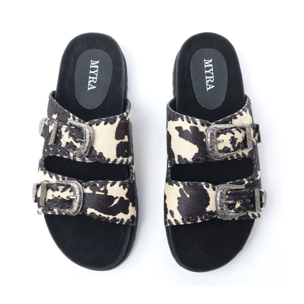Coyote Crest Cowhide Sandals in Vanilla White