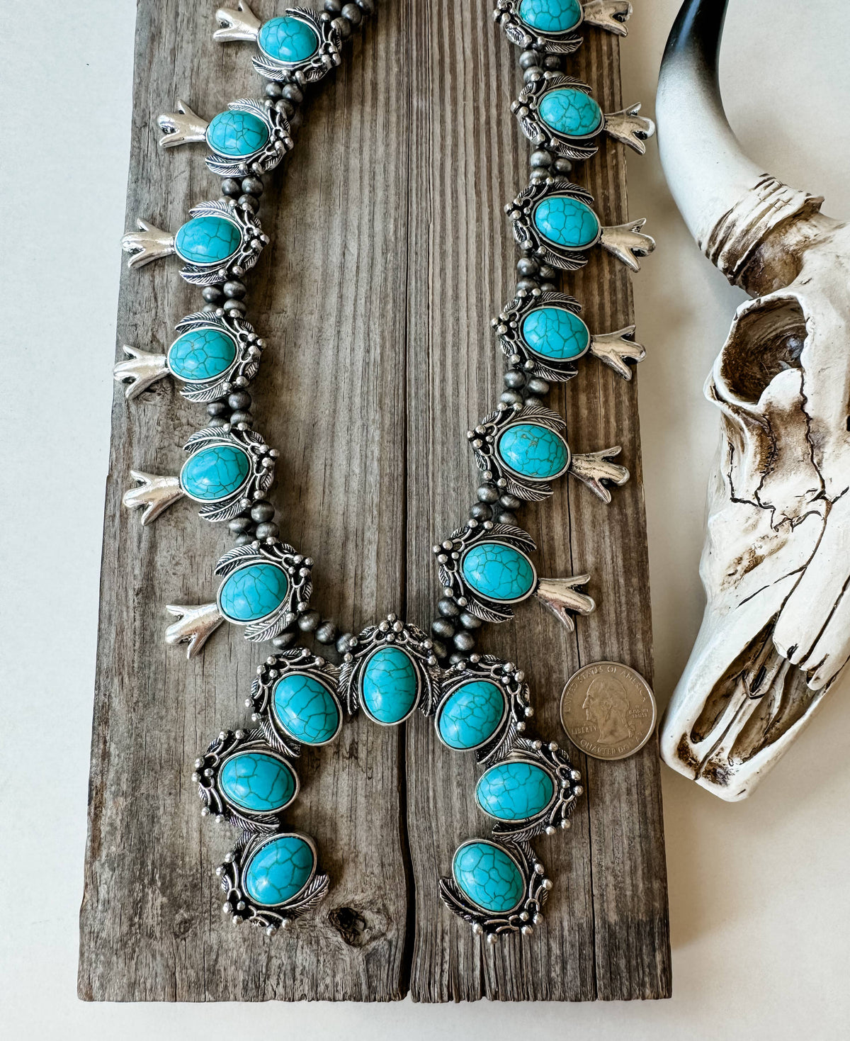 Western Navajo Style Squash Blossom Stone Necklace