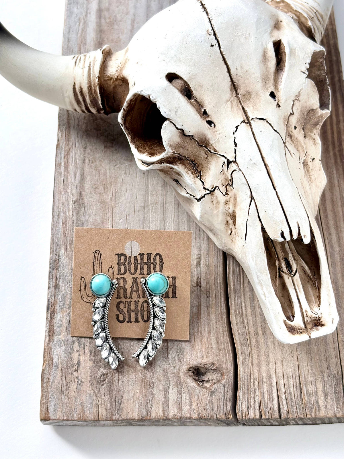 Western Style Turquoise Stone Rhinestone Statement Earrings