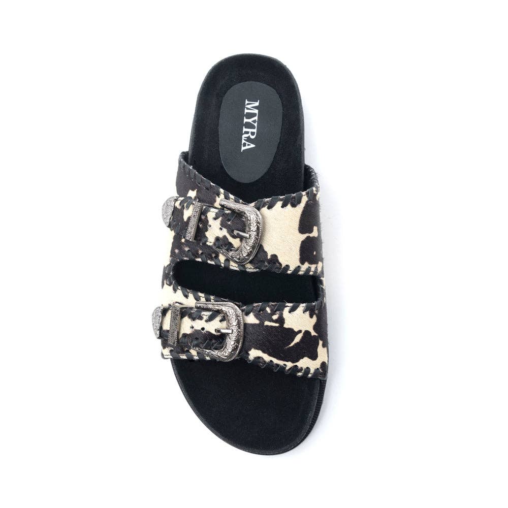 Coyote Crest Cowhide Sandals in Vanilla White