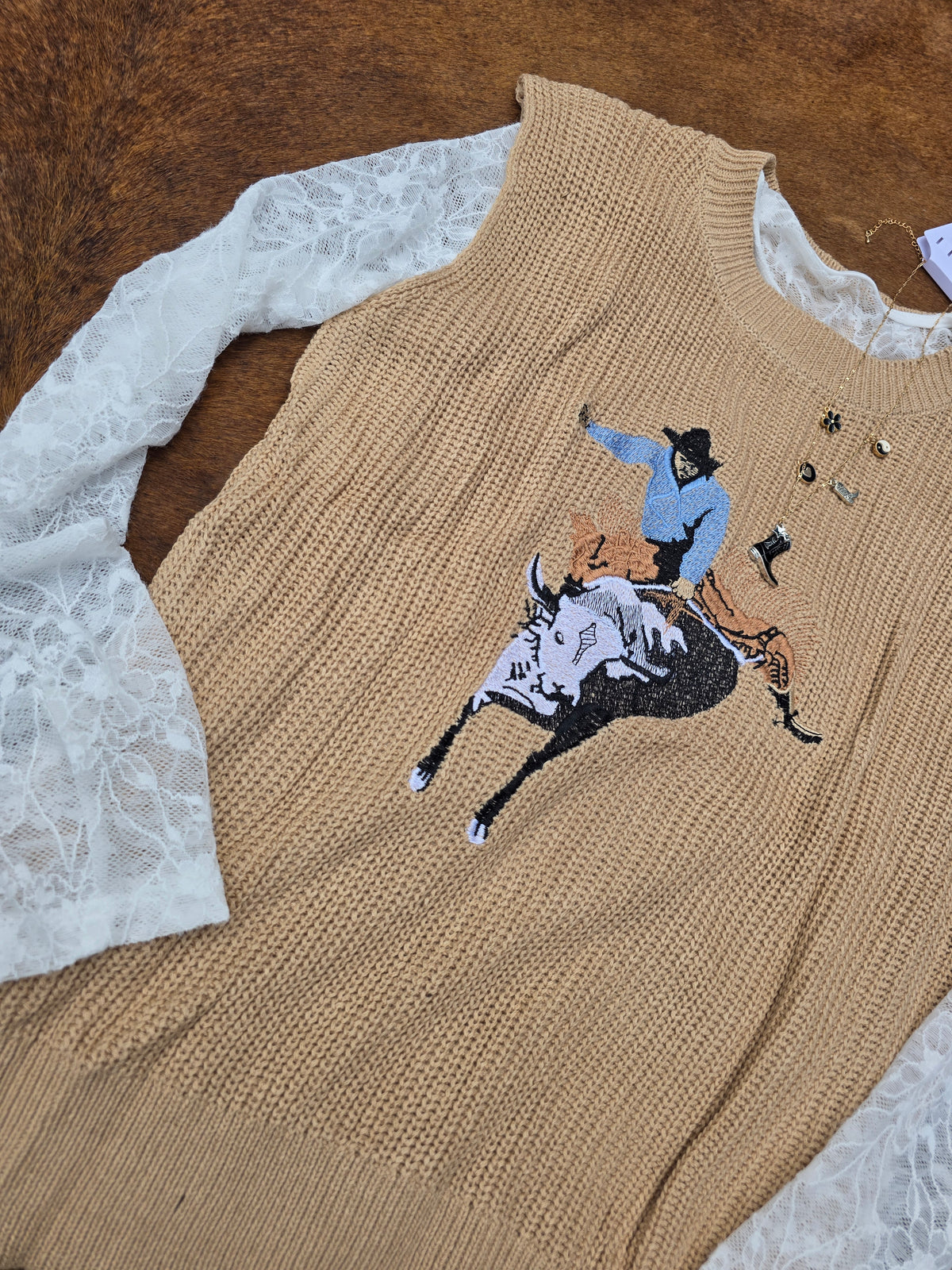 Fashion Western Cowboy Embroidery Sleeveless Sweater